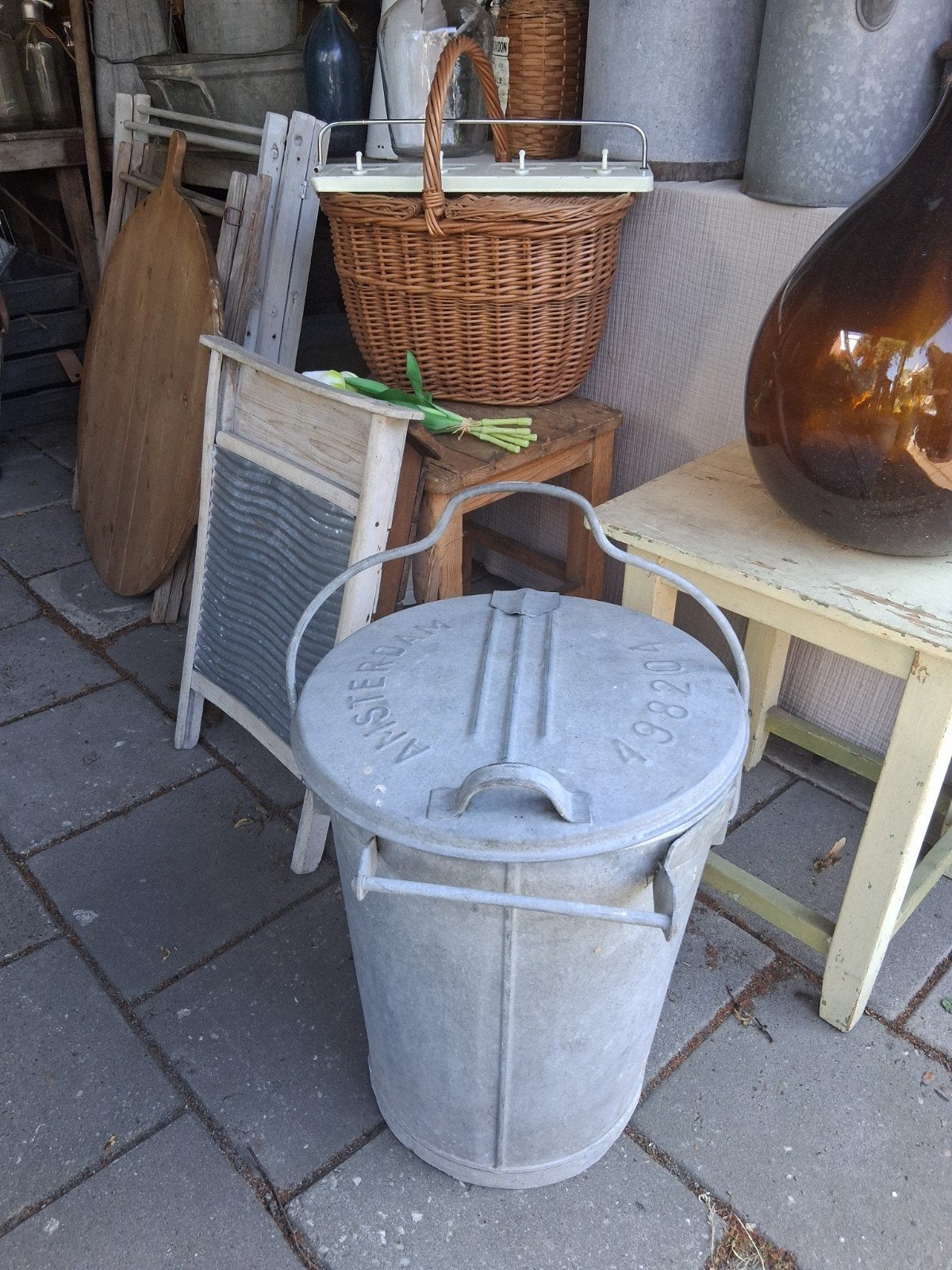 Oude zinken vuilnisemmer amsterdam, brocante, Ophalen of Verzenden