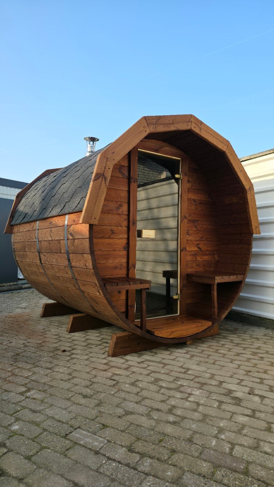 2,5M Barrel Sauna Gratis Levering en Plaatsing, Sport en Fitness, Verzenden, Nieuw, Fins of Traditioneel, Complete sauna