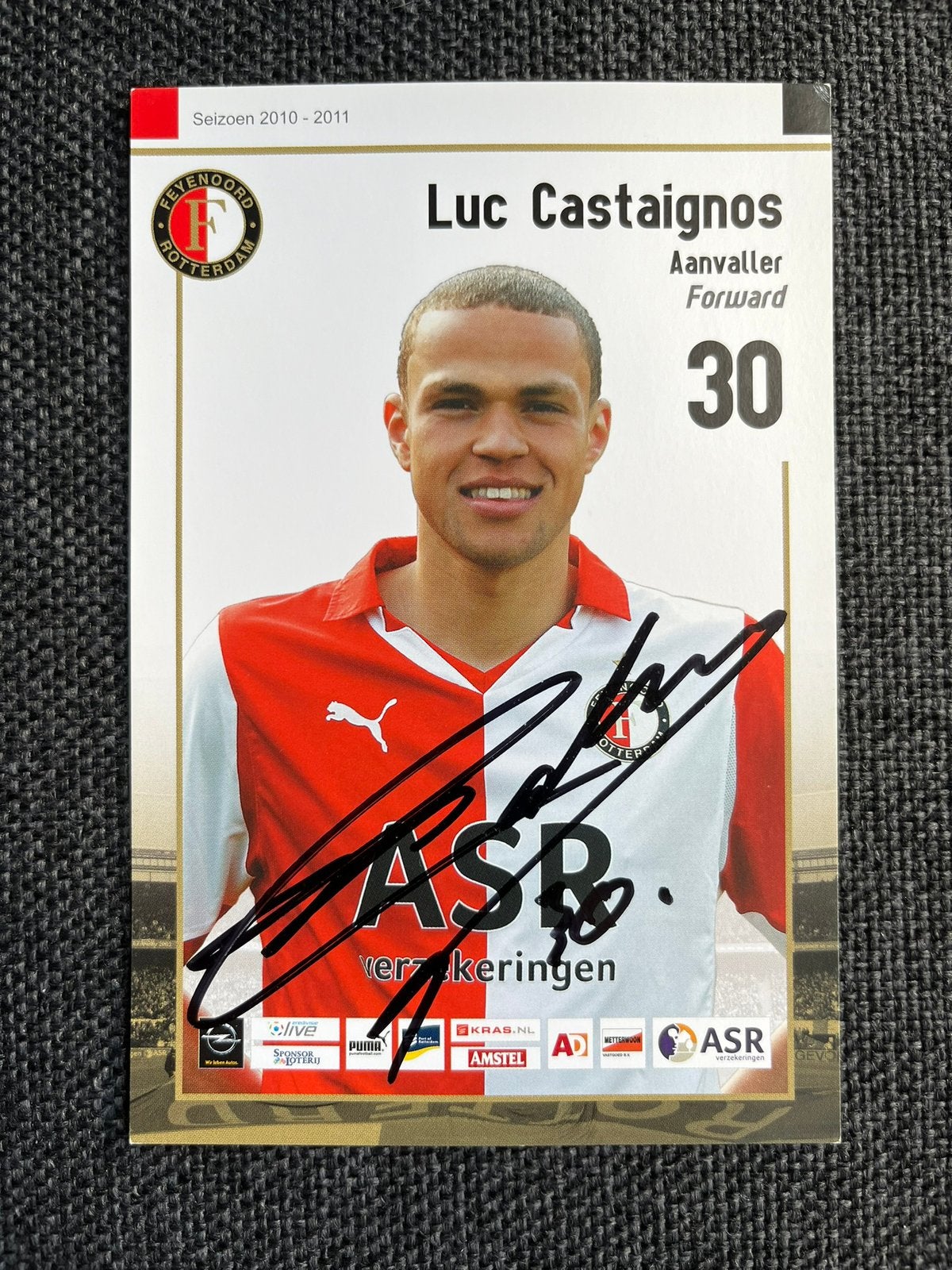 Feyenoord spelerskaart Castaignos met handtekening, Verzamelen, Sportartikelen en Voetbal, Ophalen of Verzenden, Zo goed als nieuw