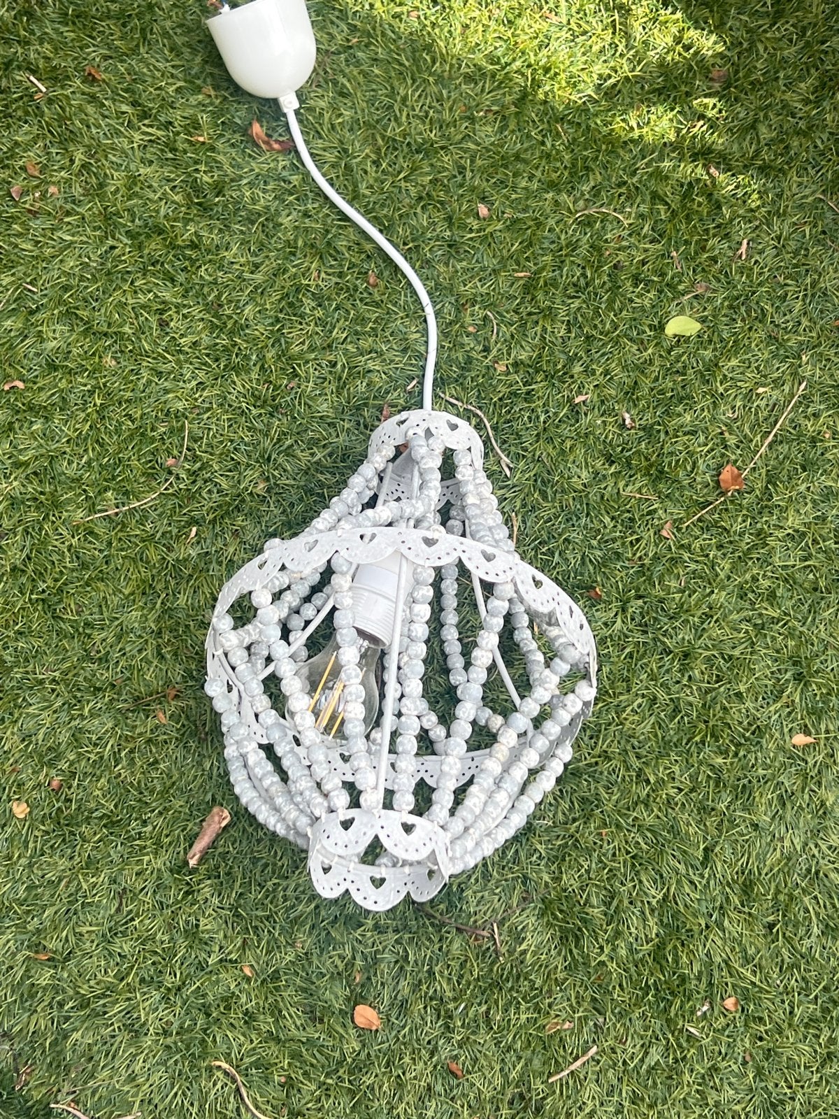 Decoratieve hanglamp met kralen - Wit, Ophalen of Verzenden, Gebruikt, Hout