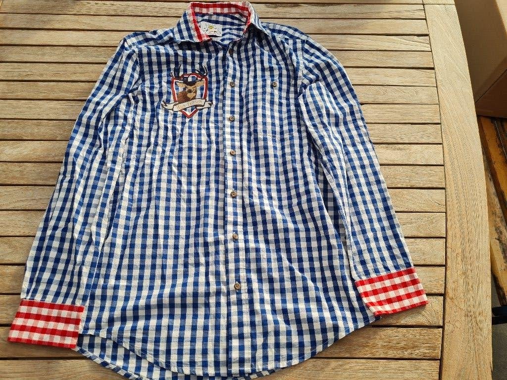 blauw‑wit geruite Oktoberfest blouse (maat S), Blauw, Ophalen of Verzenden, Maat 36 (S), Onbekend