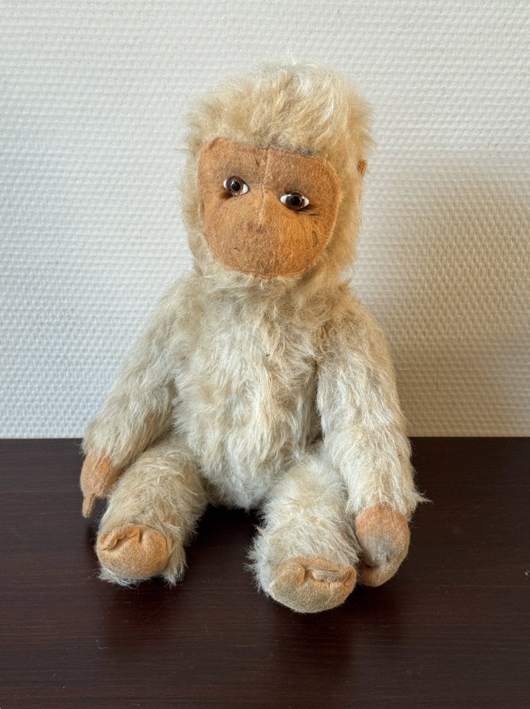 Antieke ''Witte'' Knuffel Aap, Stro Gevuld, Brocante, Jocko, Ophalen of Verzenden