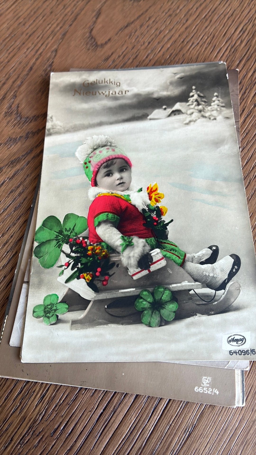 11 fotokaarten.Nieuwjaar.Kinderen,slee,cadeautjes,klaver,, Verzamelen, Ophalen of Verzenden, 1920 tot 1940, Kinderen