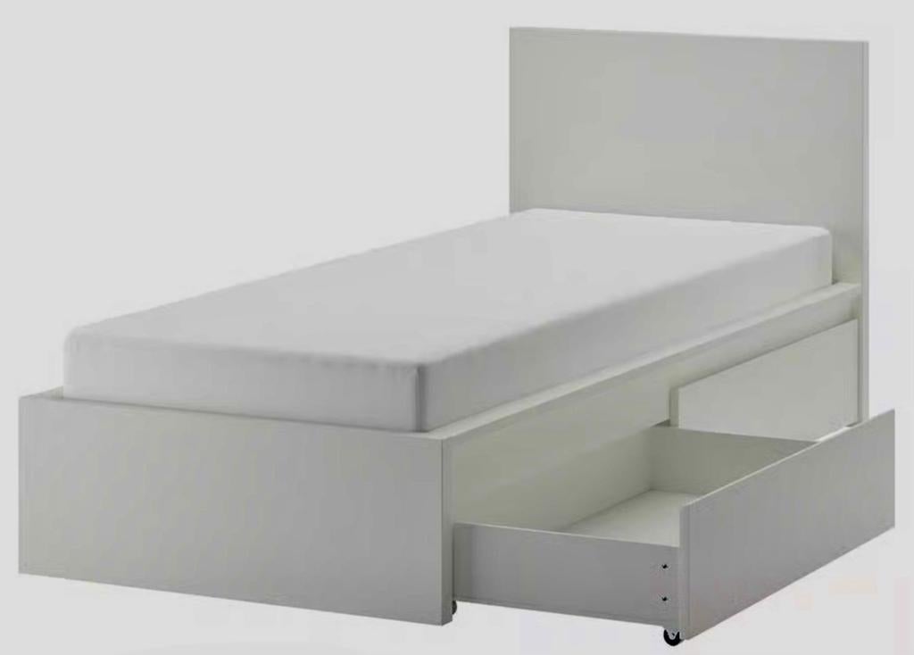 IKEA Malm bed 90x200 met lades en lattenbodem, Ophalen, Gebruikt, 90 cm, Eenpersoons