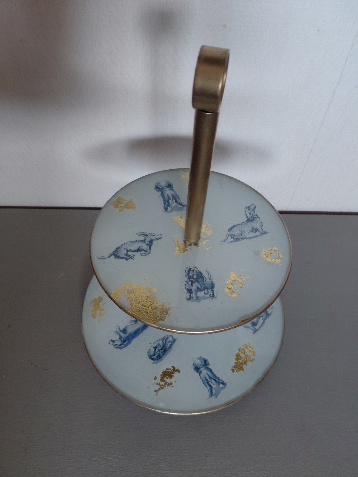 Glazen etagere teckel delftsblauw Heinen stijl, Ophalen, Etagère, Demontabel, Glas