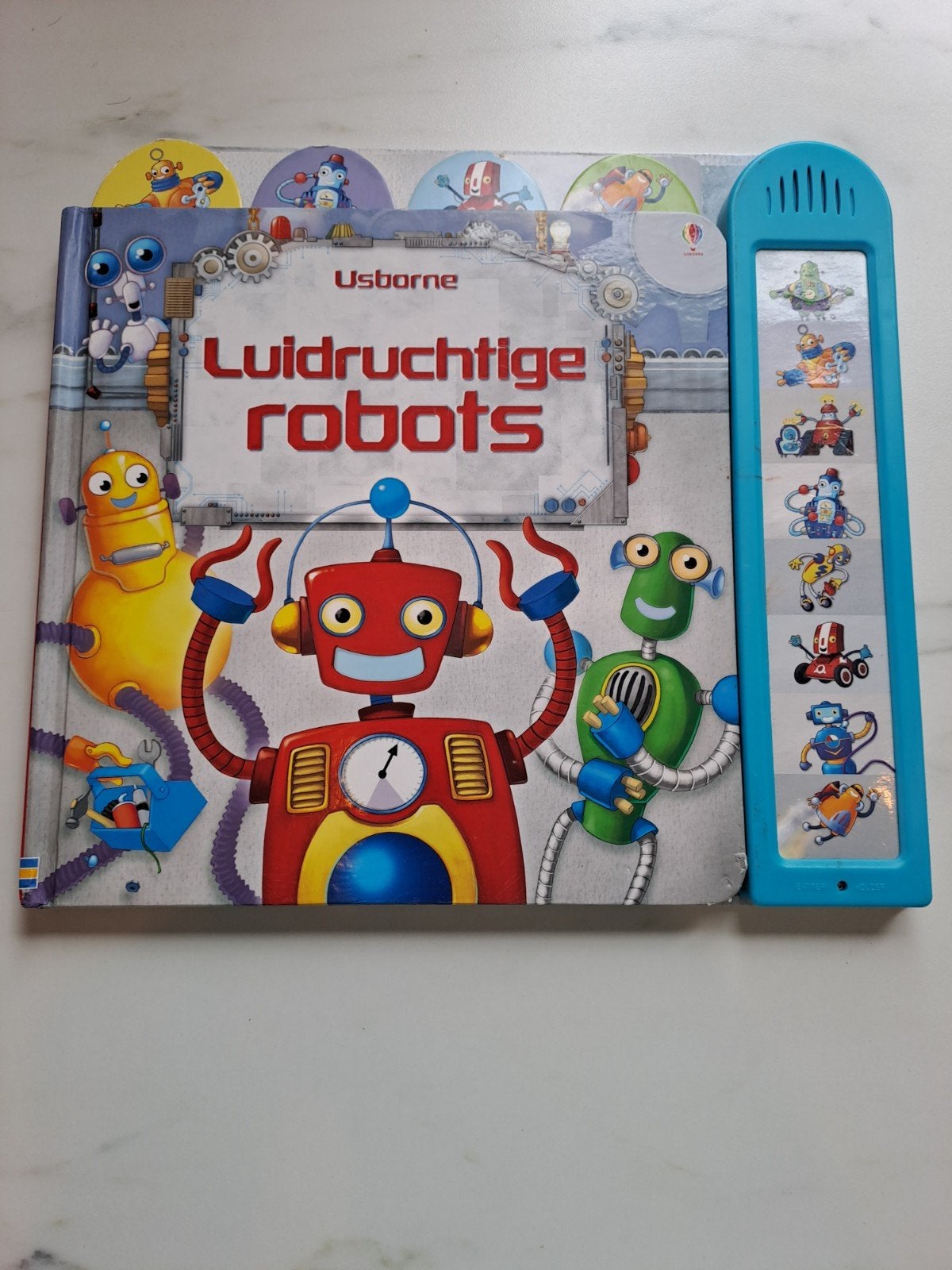 Geluidenboek Luidruchtige Robots Usborne, Boeken, Ophalen of Verzenden, Zo goed als nieuw, Uitklap-, Voel- of Ontdekboek, 2 tot 3 jaar