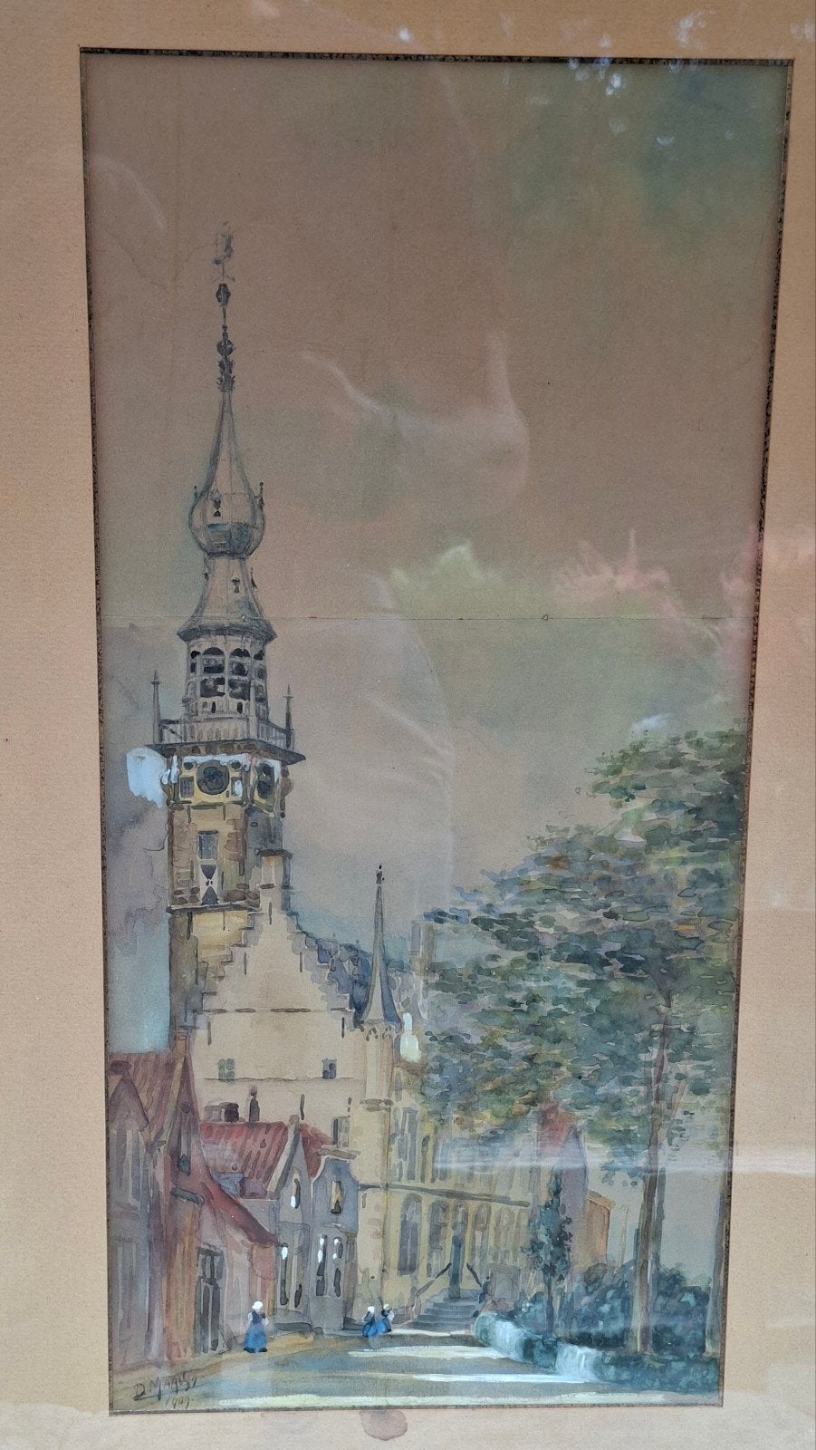 aquarel Veere, Antiek en Kunst, Kunst | Schilderijen | Klassiek, Ophalen of Verzenden