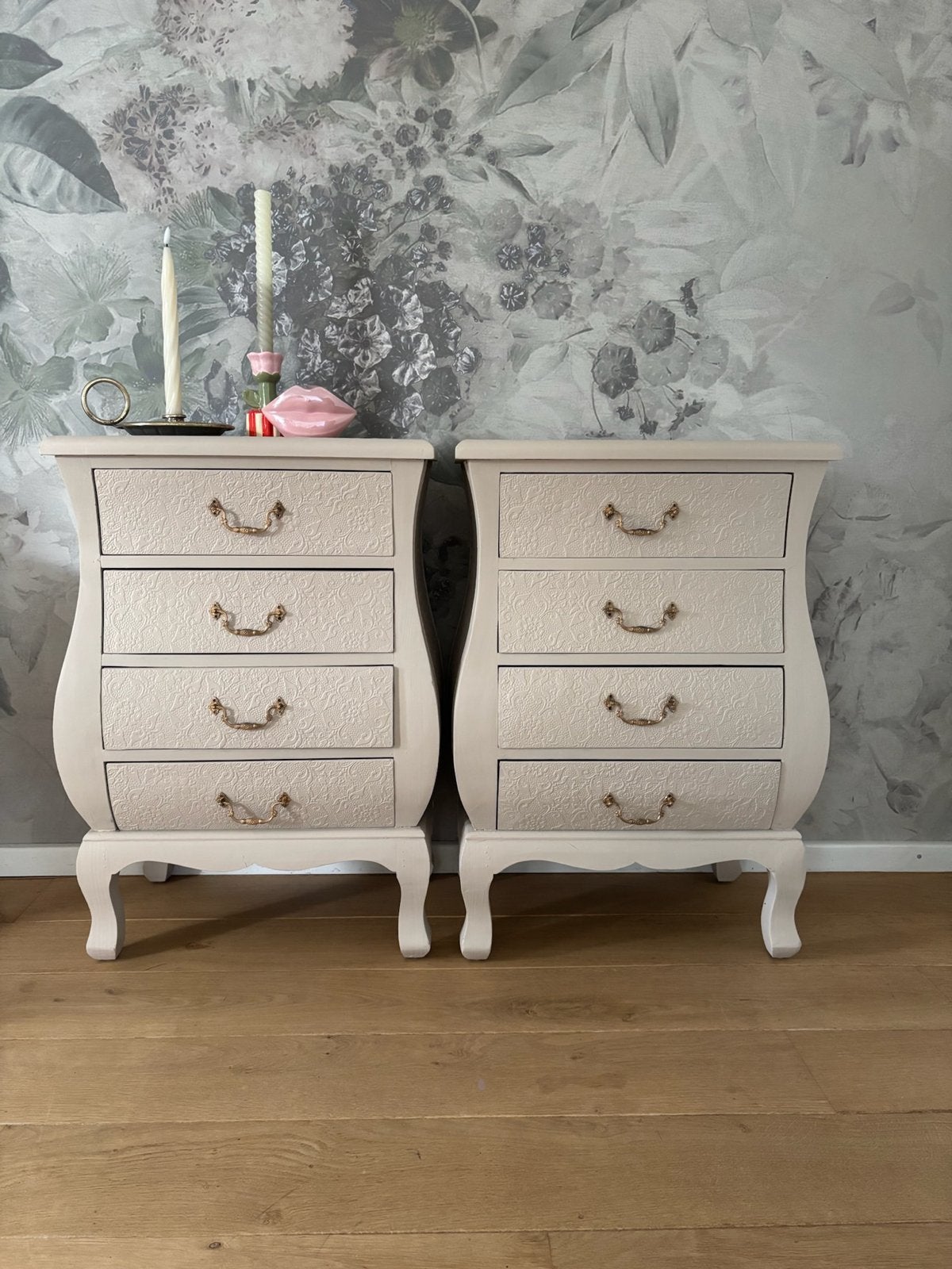 Set van 2 beige ladekastjes / buikkastjes, Minder dan 50 cm, Gebruikt, Ophalen of Verzenden, 3 of 4 laden