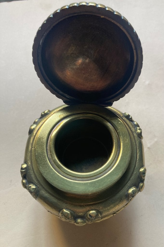 Bronzen inktpot met messing inktpotje, Ophalen of Verzenden