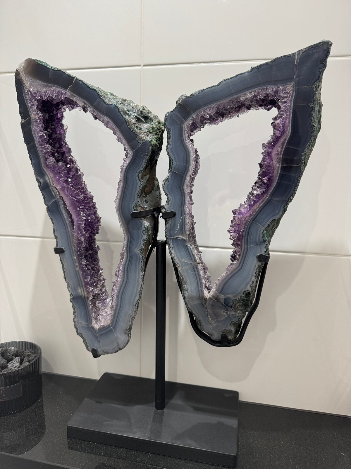 Amatist vlinder 60 cm op standaart zeer uniek exemplaar, Ophalen