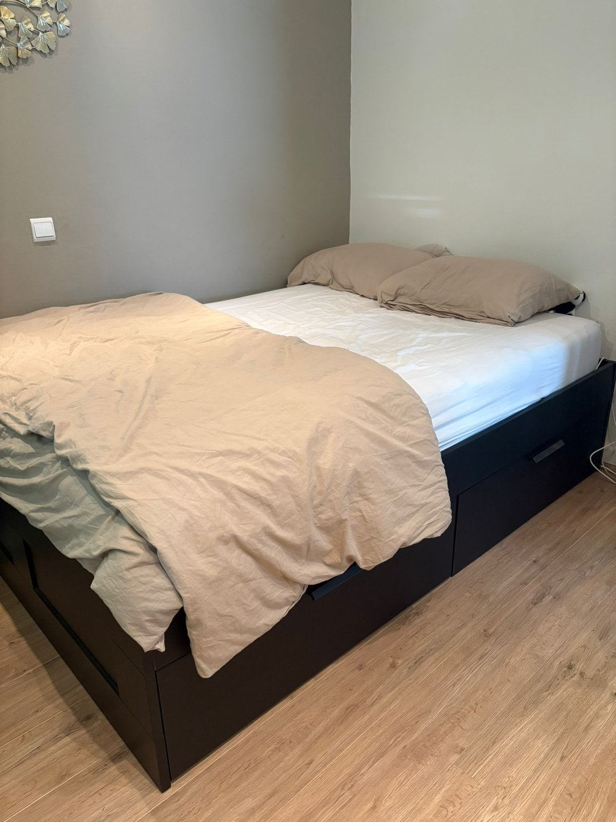Zwart Ikea Brimnes bed met lattenbodem en 4 laden IZGST, Ophalen, Zwart, Tweepersoons, 140 cm