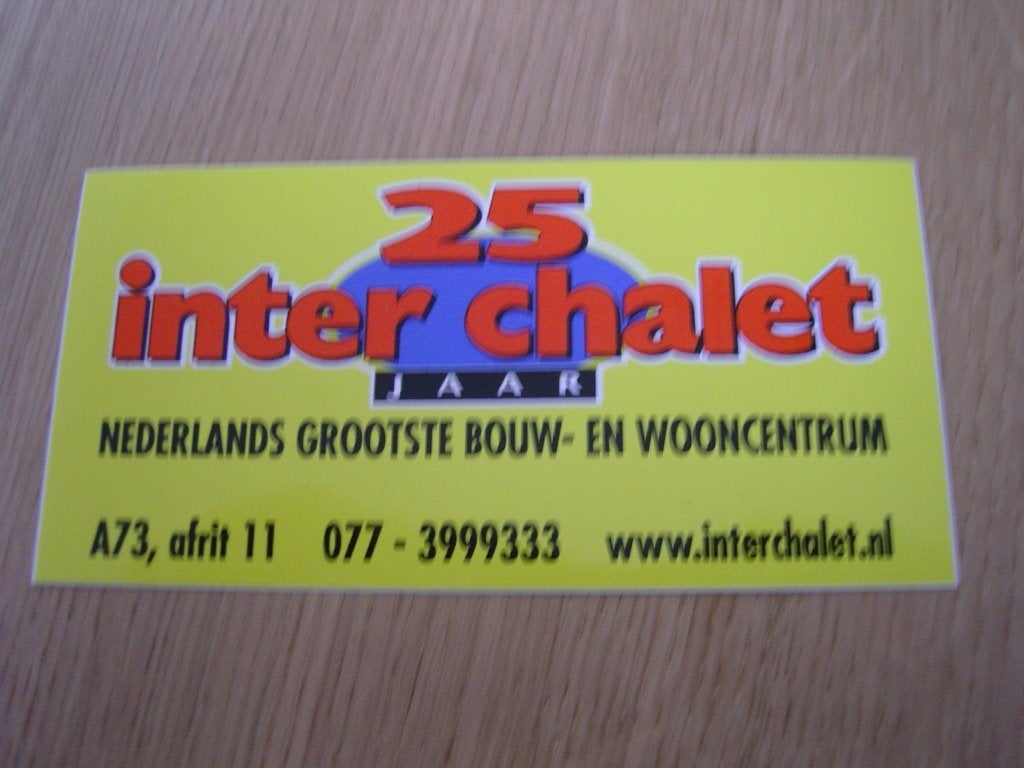 sticker 25 Jaar Inter Chalet Nederlands Grootste bouw- en wo, Ophalen, Zo goed als nieuw