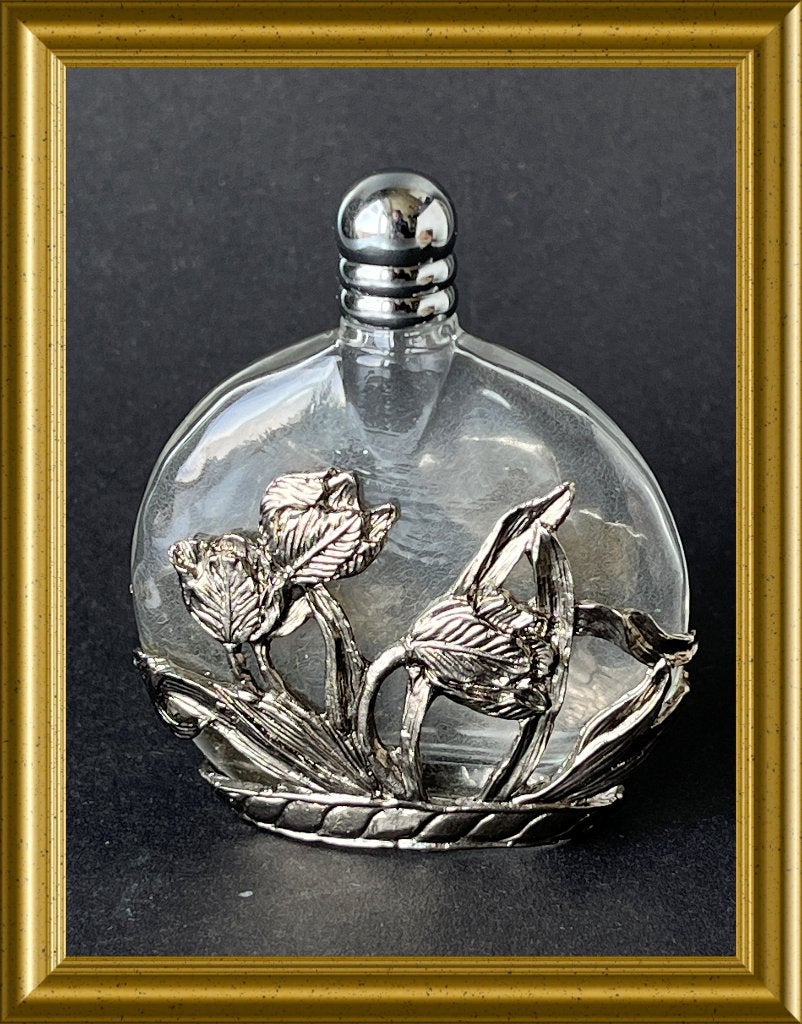 Klein parfumflesje met bloemenversiering, Ophalen of Verzenden