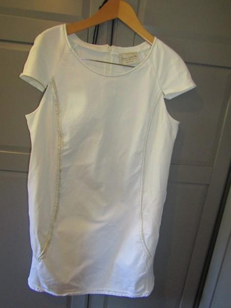 G843 Elisa Cavaletti mt XXL jurk wit denim tricot goud, Verzenden, Wit, Maat 46/48 (XL) of groter, Zo goed als nieuw