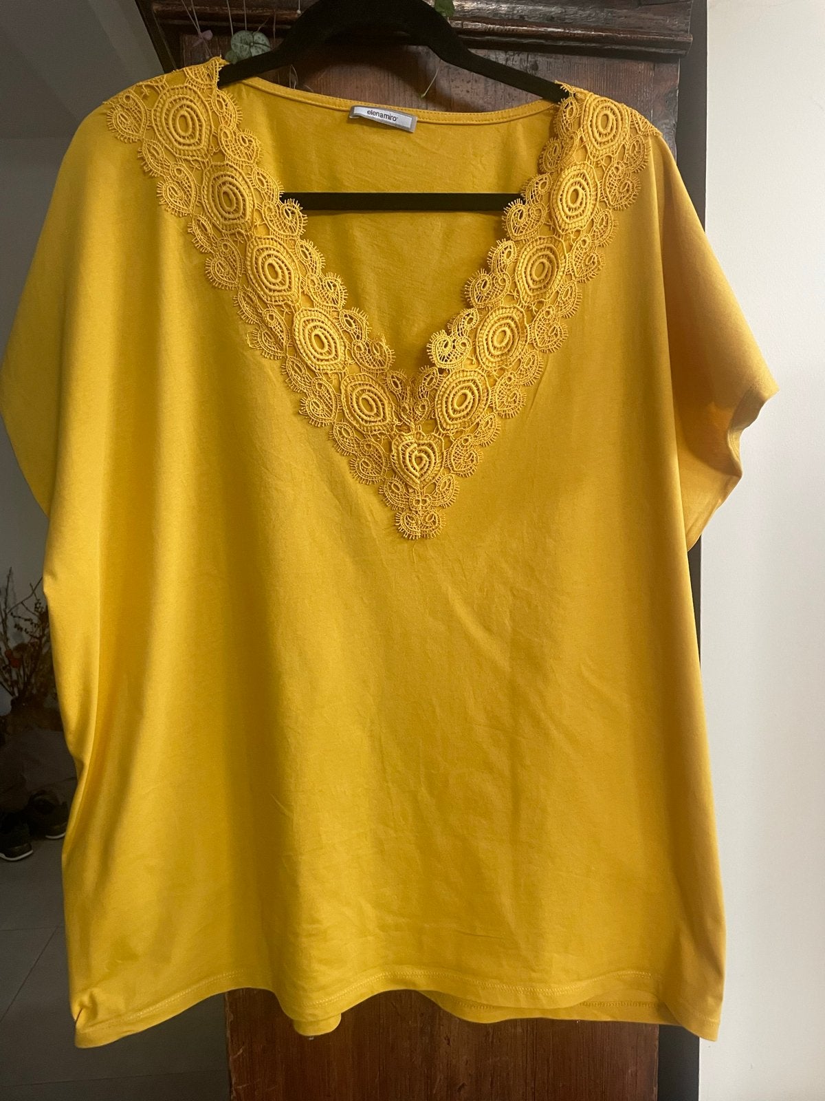 Elena Miro Gele Katoenen Top met Kant - Maat D52, Geel, Maat 46/48 (XL) of groter, Nieuw, Ophalen of Verzenden