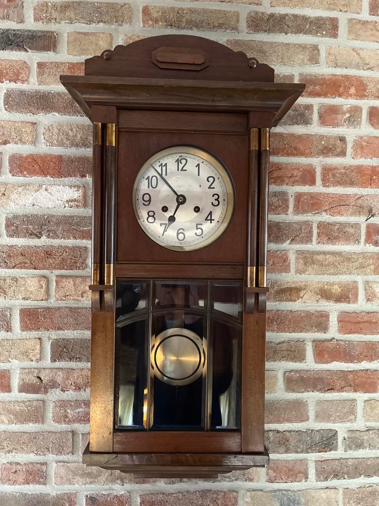 Antieke Hangklok Regulateur - Hout en Messing, Ophalen