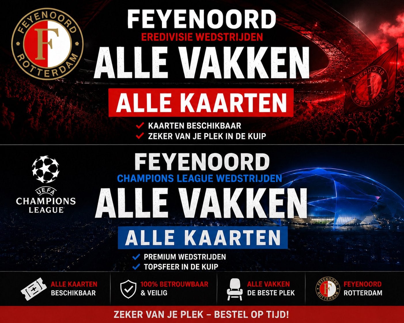 Feyenoord tikcets, Losse kaart, Eén persoon, Oktober, Europa of Champions League