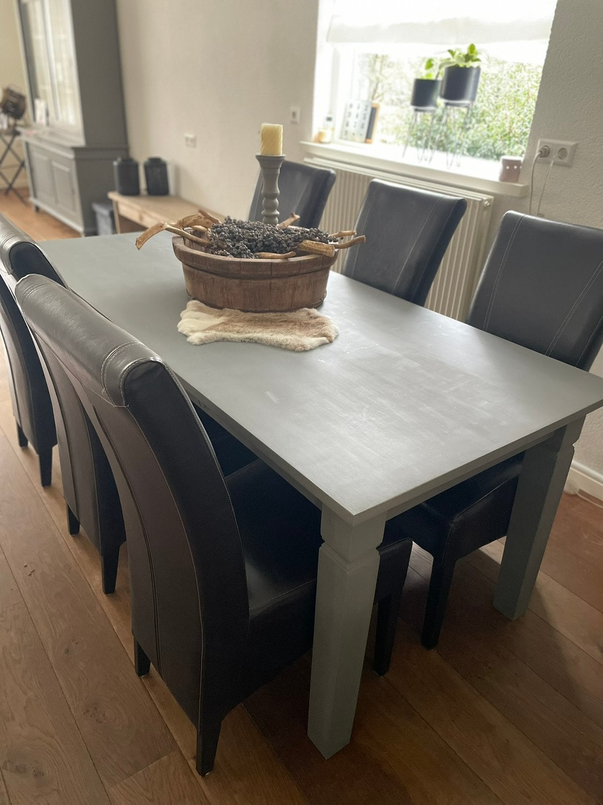 Eetkamer tafel met 6 stoelen, Ophalen, Gebruikt, Landelijk / stijlvol wonen, 4 tot 6 stoelen