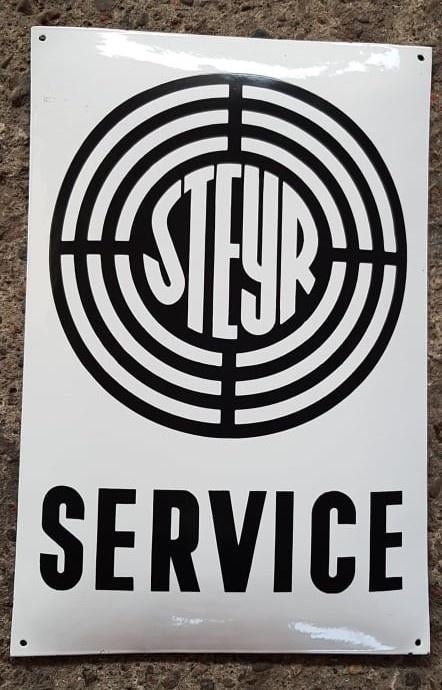 Steyr service emaille reclame decoratie bord garage showroom, Reclamebord, Ophalen of Verzenden, Zo goed als nieuw, Info@americansaleshop.nl