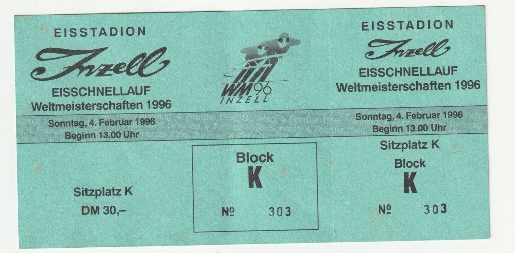 Ticket WK Schaatsen 1996 Eisstadiob Inzell, Verzenden, Overige typen, Zo goed als nieuw, X
