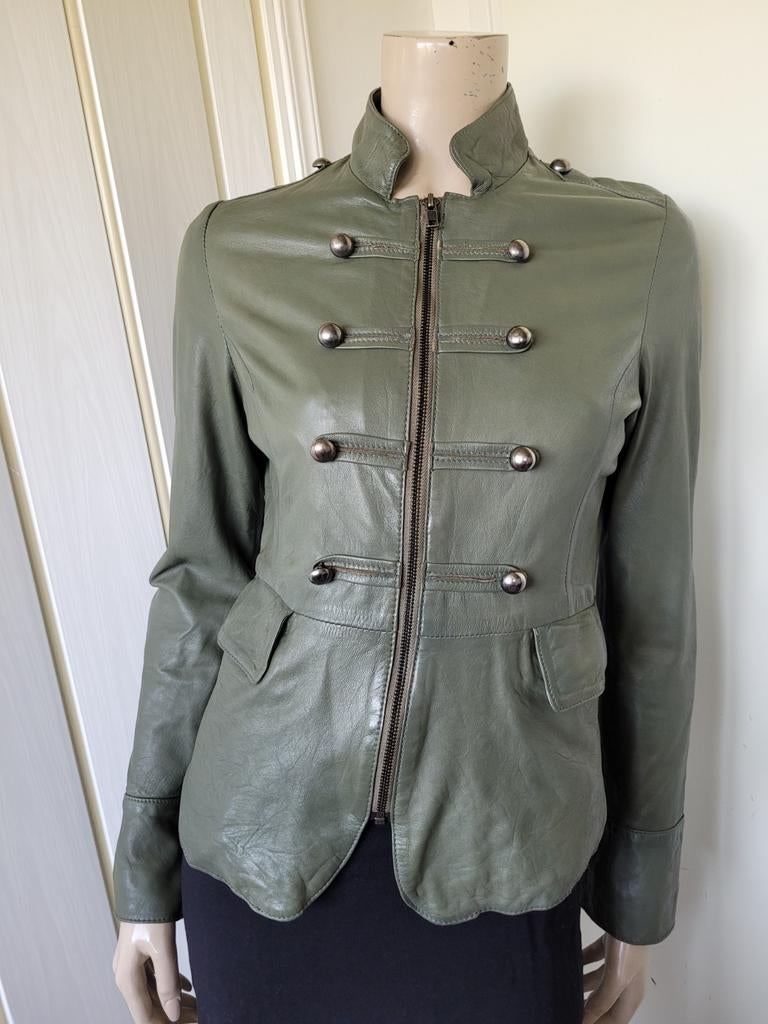 Ibana groene leren jas, maat 34/36, boterzacht leer, Kleding | Dames, Jassen | Zomer, Zo goed als nieuw, Maat 34 (XS) of kleiner