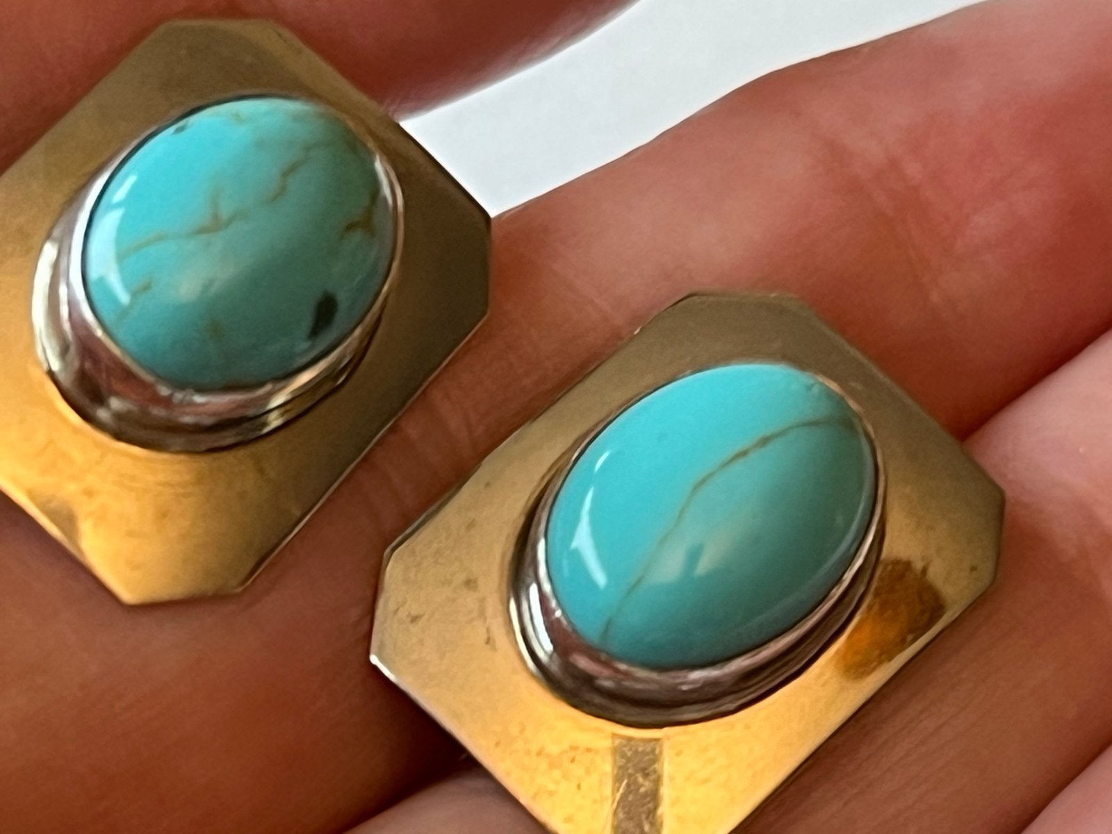 Zilveren Navajo Turkoois Clip Oorbellen - Gekeurd Sterling, Hangers, Zo goed als nieuw, Met edelsteen, Zilver