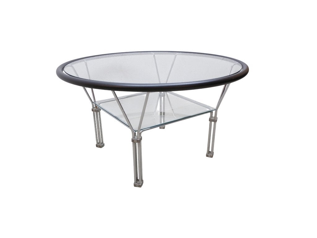 Industriële glazen salontafel uit de jaren 70