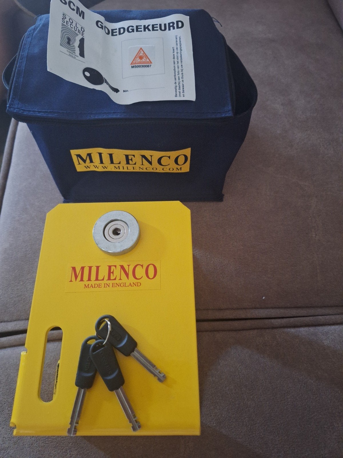 Milenco SCM Goedgekeurd Wielklem - Geel, Ophalen of Verzenden, Zo goed als nieuw