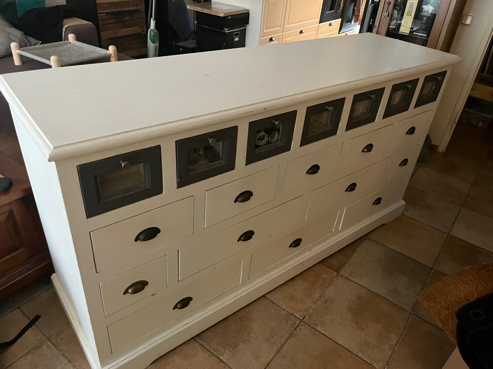 Apothekerskast / ladenkast / dressior – 178,5 cm breed, Ophalen, Gebruikt, 150 tot 200 cm, Met lade(s)