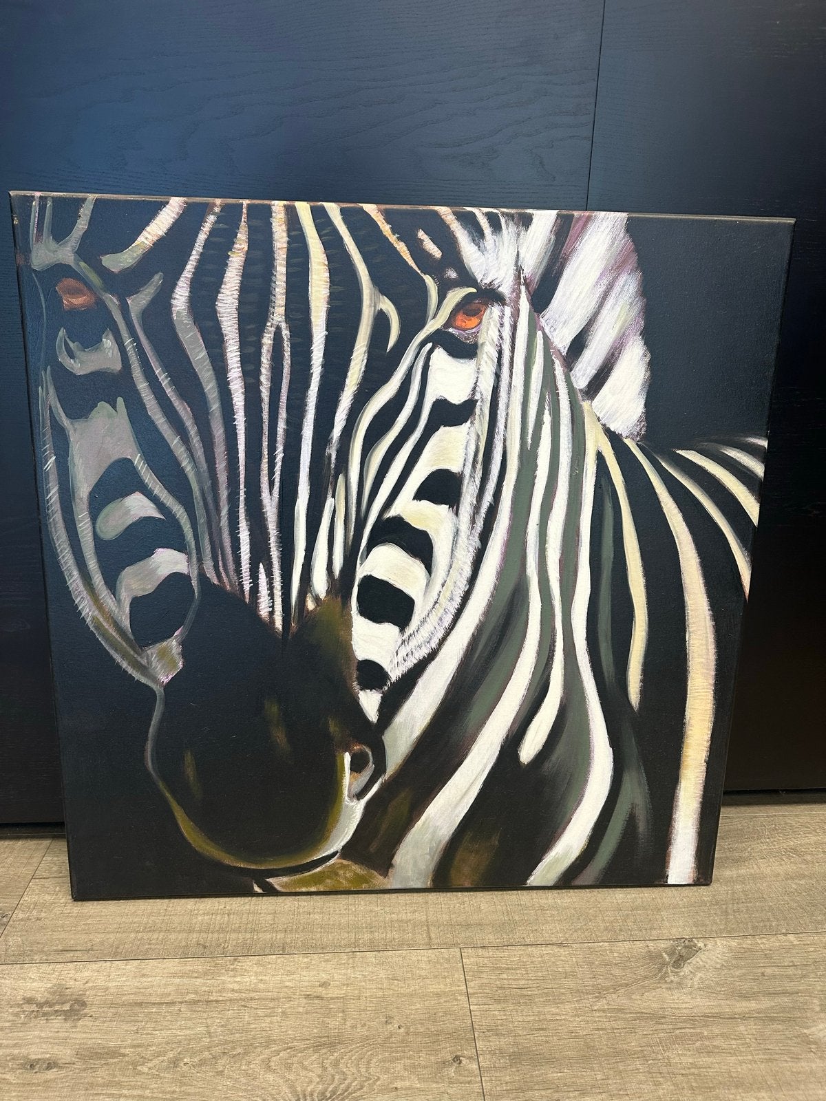 Schilderij zebra 38 x 58 cm, Ophalen of Verzenden, Dieren, Olieverf, Op houten frame
