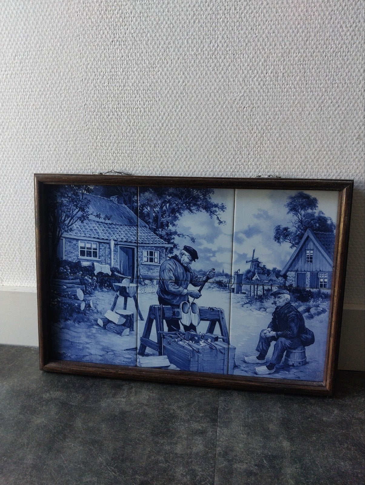 Delfts Blauw Tegeltableau Klompenmaker Scène, Ophalen