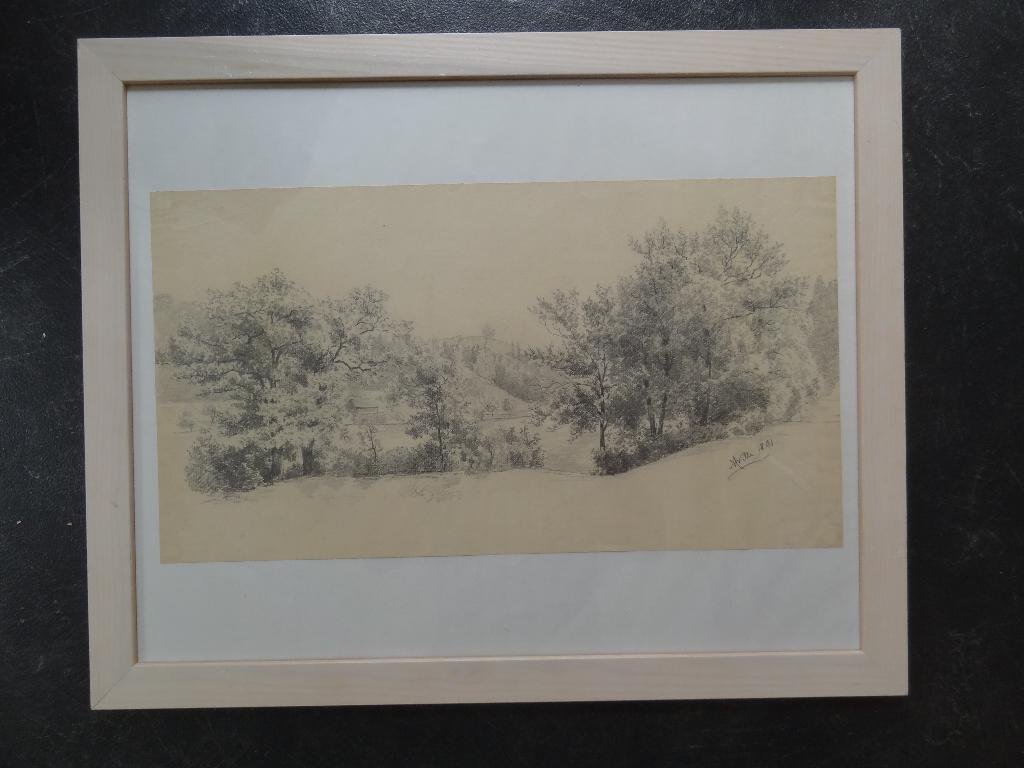 Potloodtekening landschap met bomen beekje Anna Willi 1891, Antiek en Kunst, Kunst | Tekeningen en Foto's, Verzenden