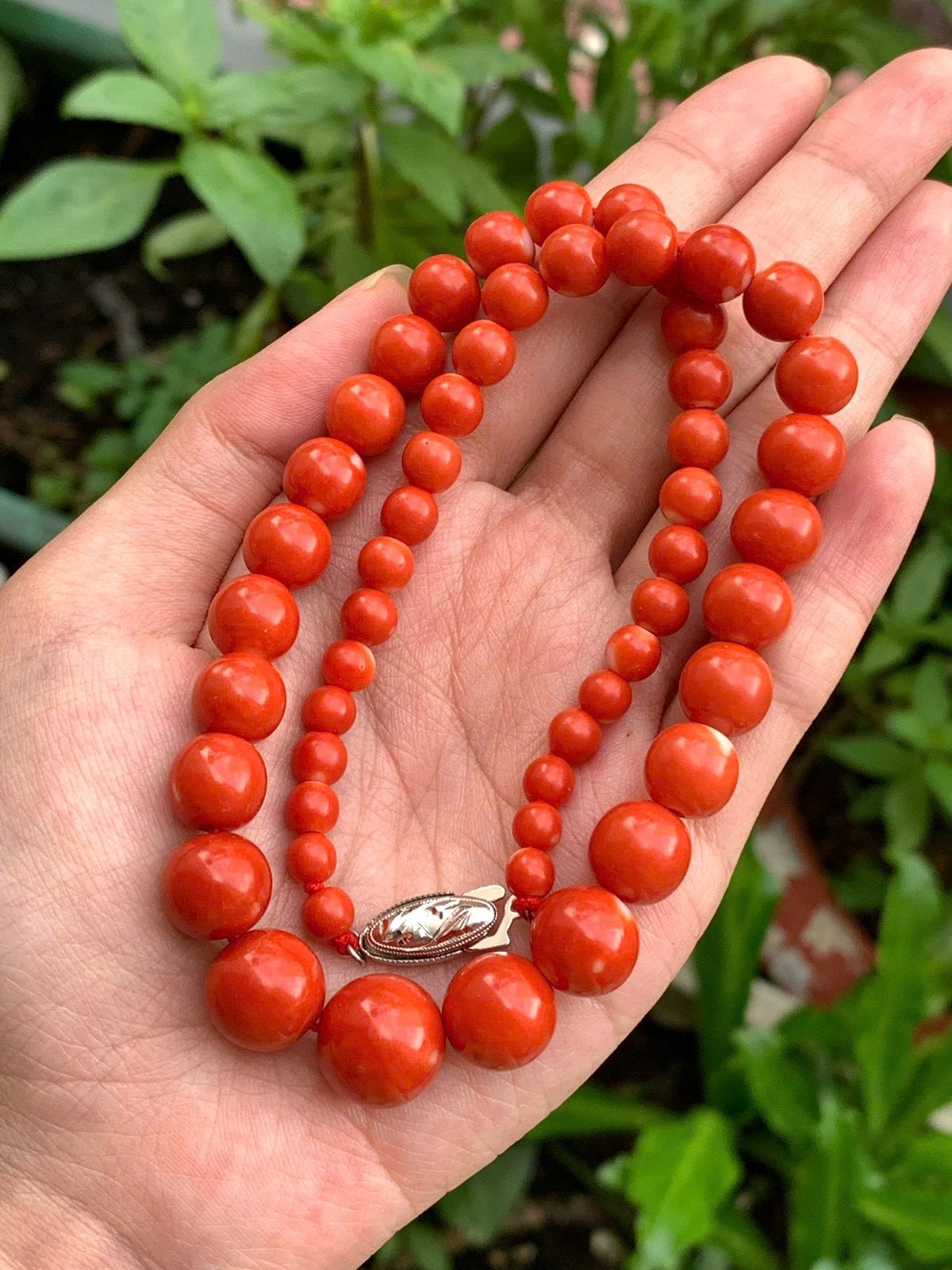 Antique vintage Japanese red coral necklace, 42gr, red coral, Ophalen of Verzenden, Zo goed als nieuw, Rood, Overige materialen