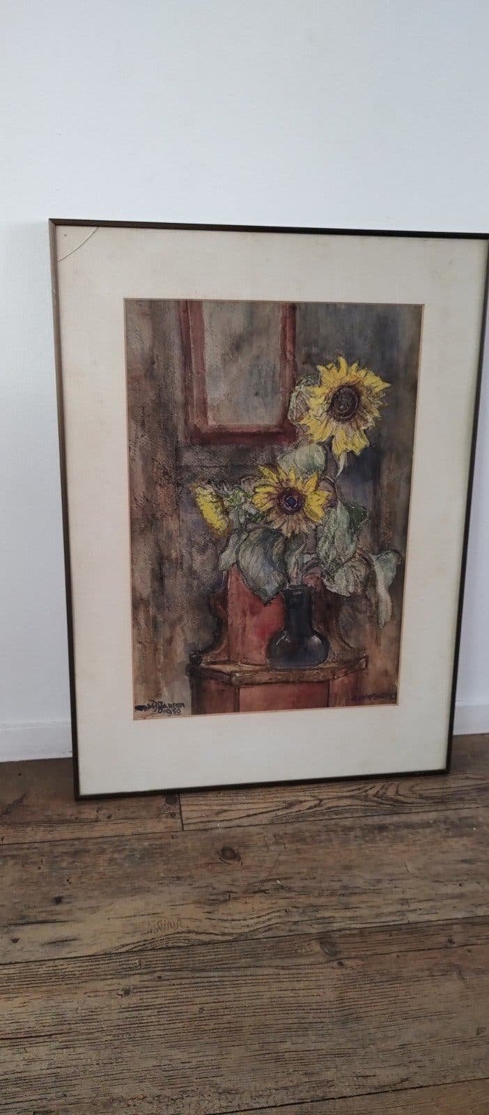 Krijttekening Chris Jansen 1950 "Zonnebloemen", Ophalen, Bloemen