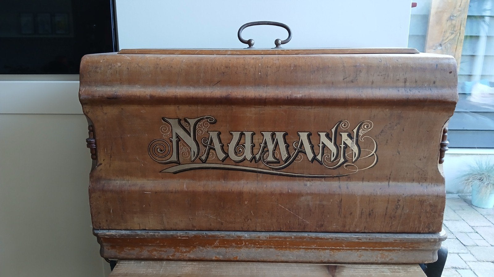 Antieke Naumann Naaimachine met Houten Kist, Antiek en Kunst, Ophalen