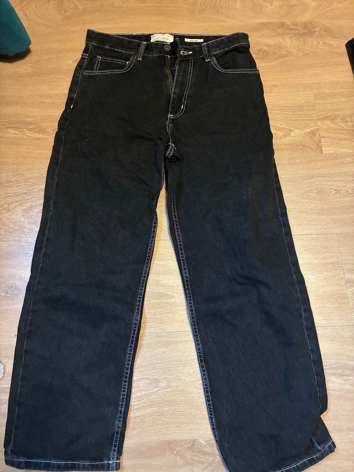 Pull & Bear heren wide leg broek zwart wit maat 40, Verzenden, Zo goed als nieuw, Overige maten, Zwart