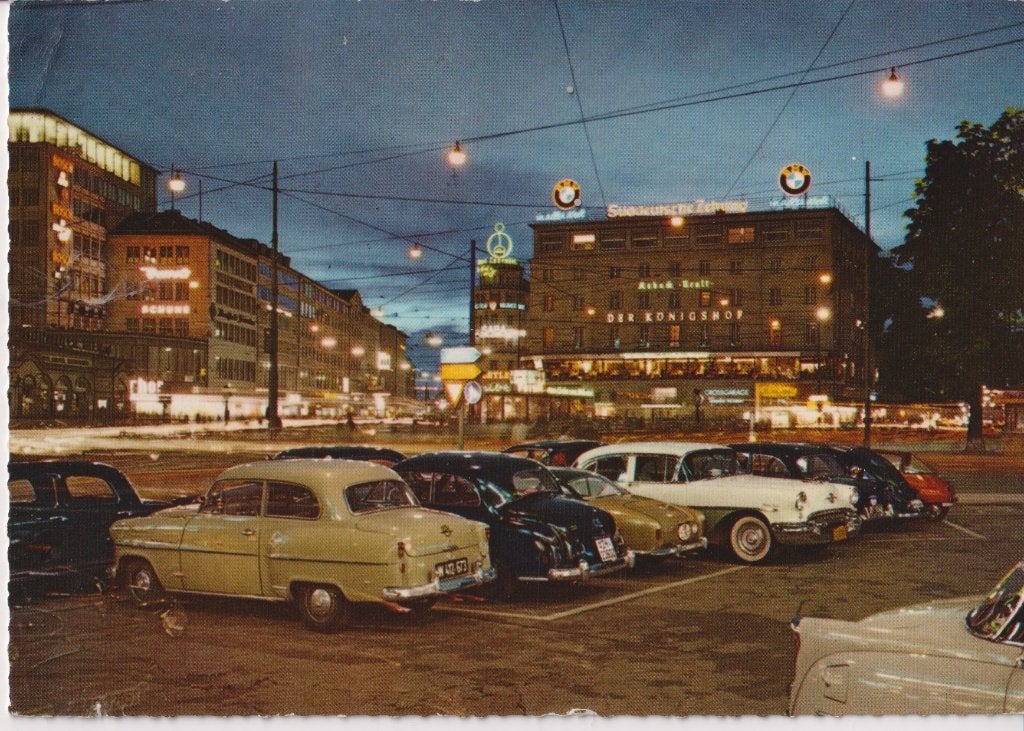 Duitsland, Munchen met auto's, VW Karmann Ghia, BMW Isetta, Verzamelen, Ophalen of Verzenden, 1960 tot 1980, Gelopen, Duitsland