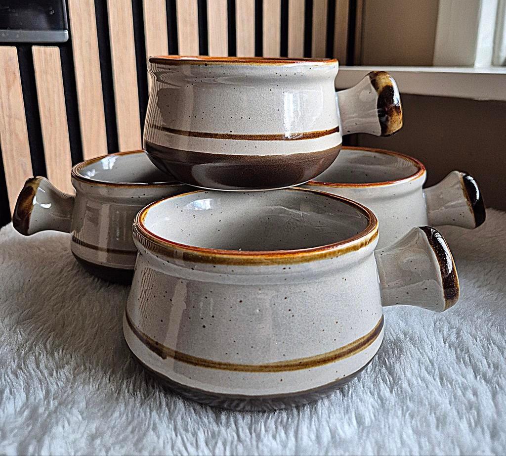 4 Vintage stoneware soepkommen jaren 70 keramiek, Ophalen of Verzenden, Zo goed als nieuw, Overige stijlen