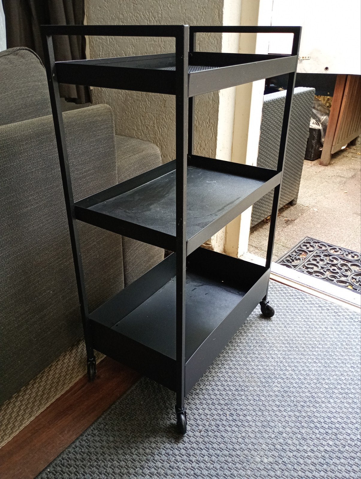 Zwart metalen serveerwagen/trolley met 3 planken, Ophalen, Gebruikt