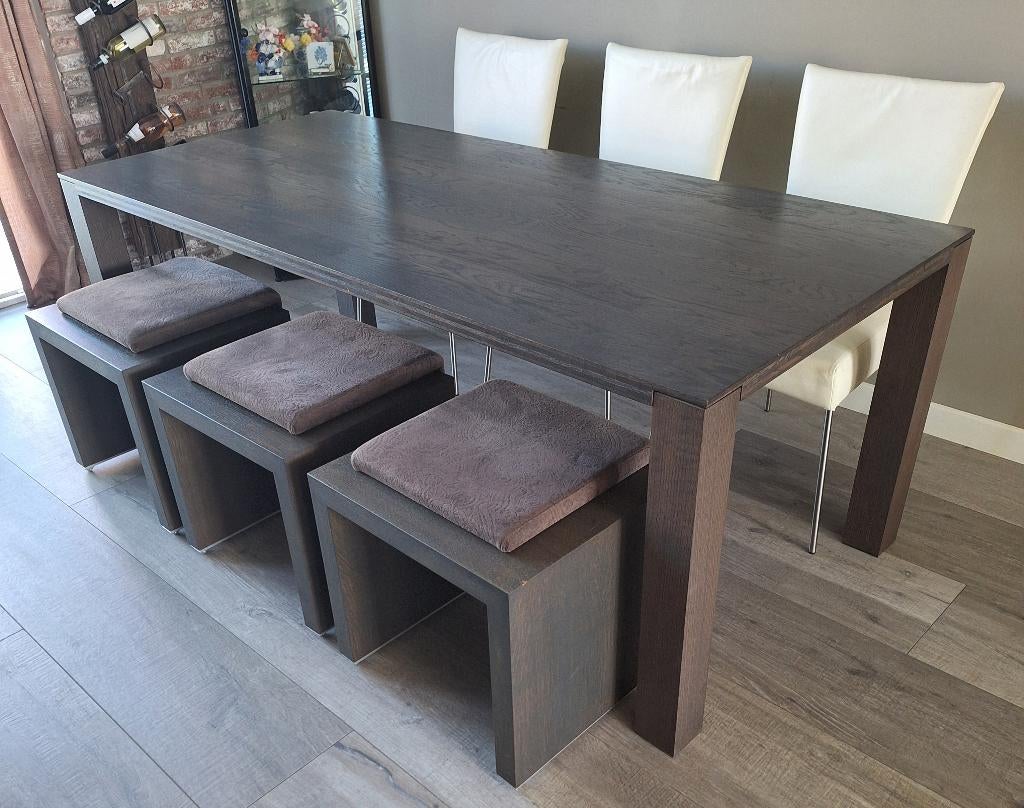 3 Witte leren eettafel stoelen, Huis en Inrichting, Stoelen, Ophalen, Gebruikt, Drie, Wit