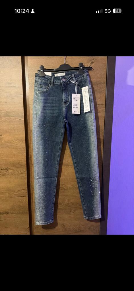 Hello Miss Broek Maat 38 - Slim Jeans met Glitters, Ophalen of Verzenden, Nieuw, Blauw, W30 - W32 (confectie 38/40)