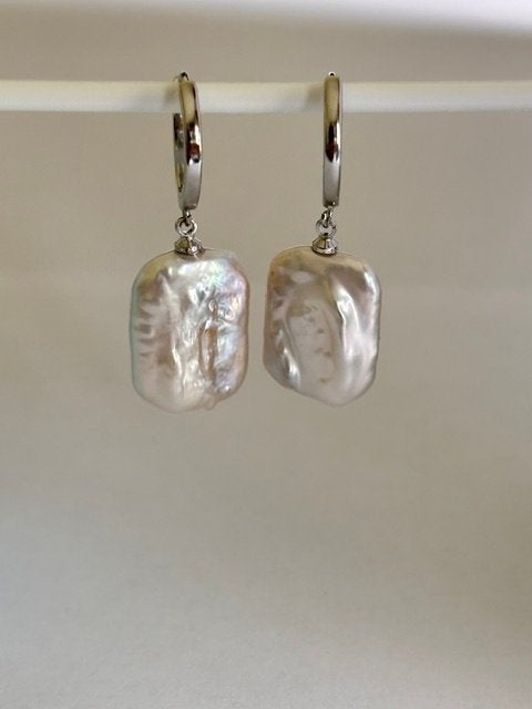 Prachtige Parel Oorbellen Witte Keshi Barok Parels, Zilver , Hangers, Wit, Nieuw, Ophalen of Verzenden