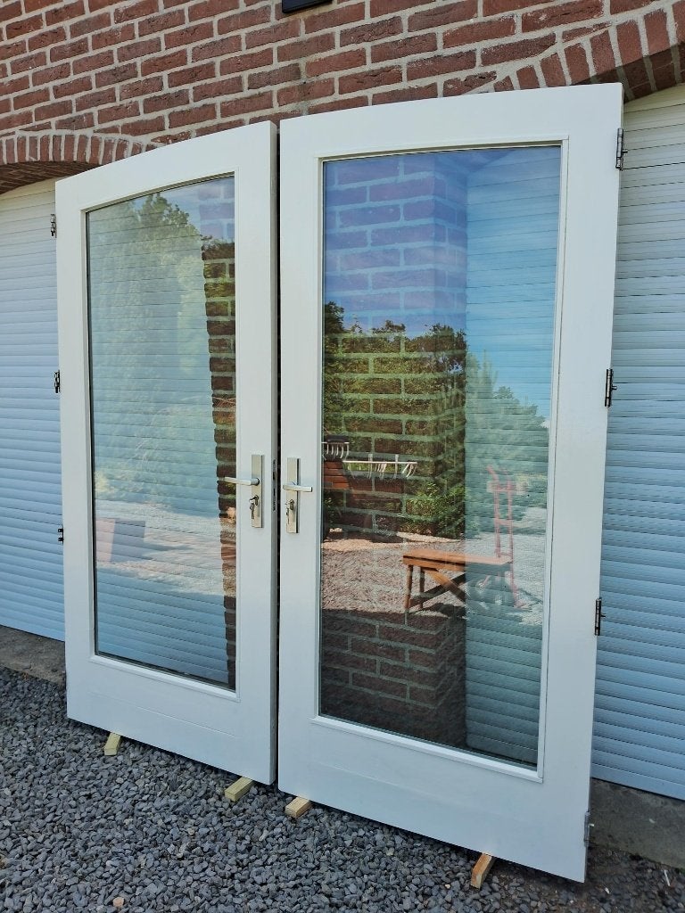 dubbele deuren, terrasdeuren, getoogd met kozijn, hardhout, Doe-het-zelf en Verbouw, Deuren en Horren, Ophalen, Gebruikt, Buitendeur