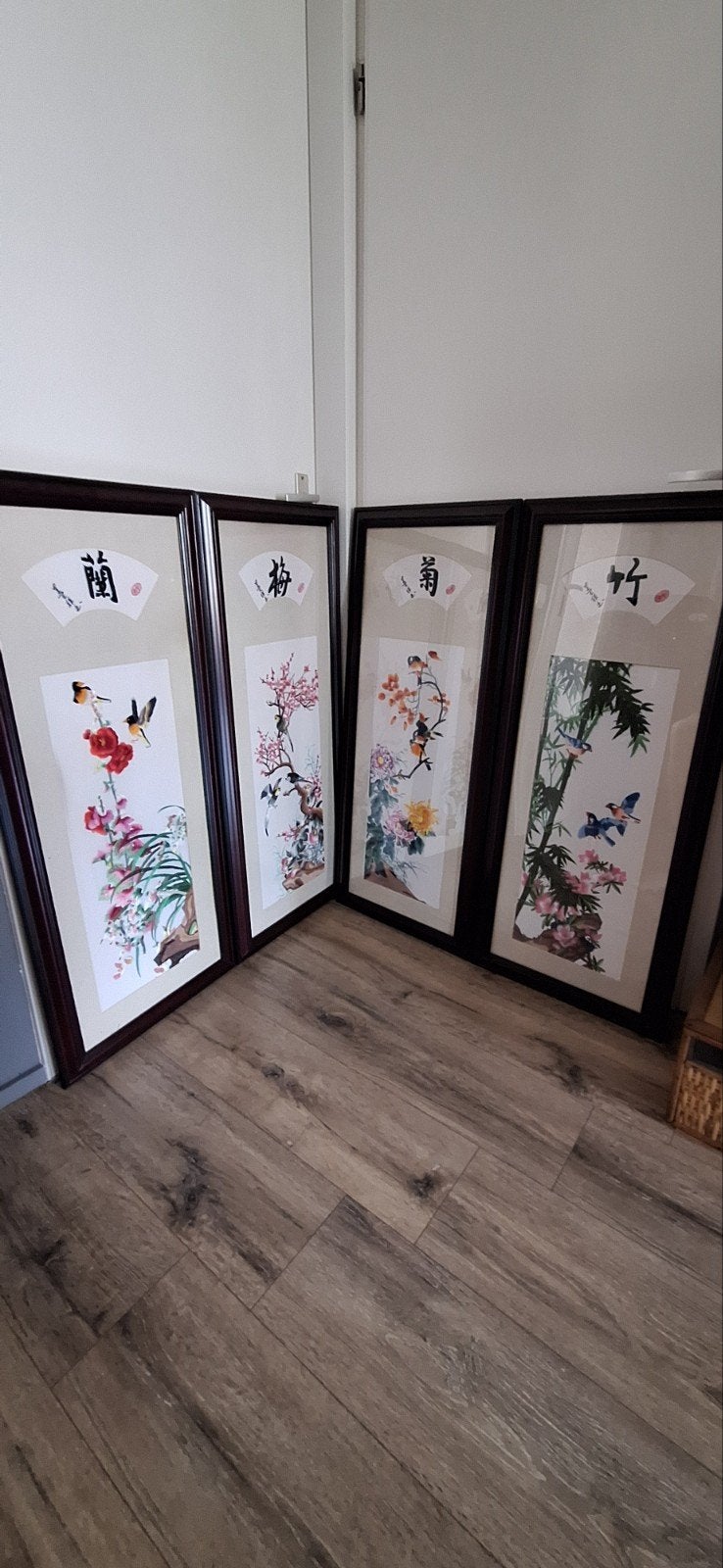 4 Chinese geborduurde kunstwerken( De Vier Edele Heren), Ophalen, Schilderij, Papier/karton, China