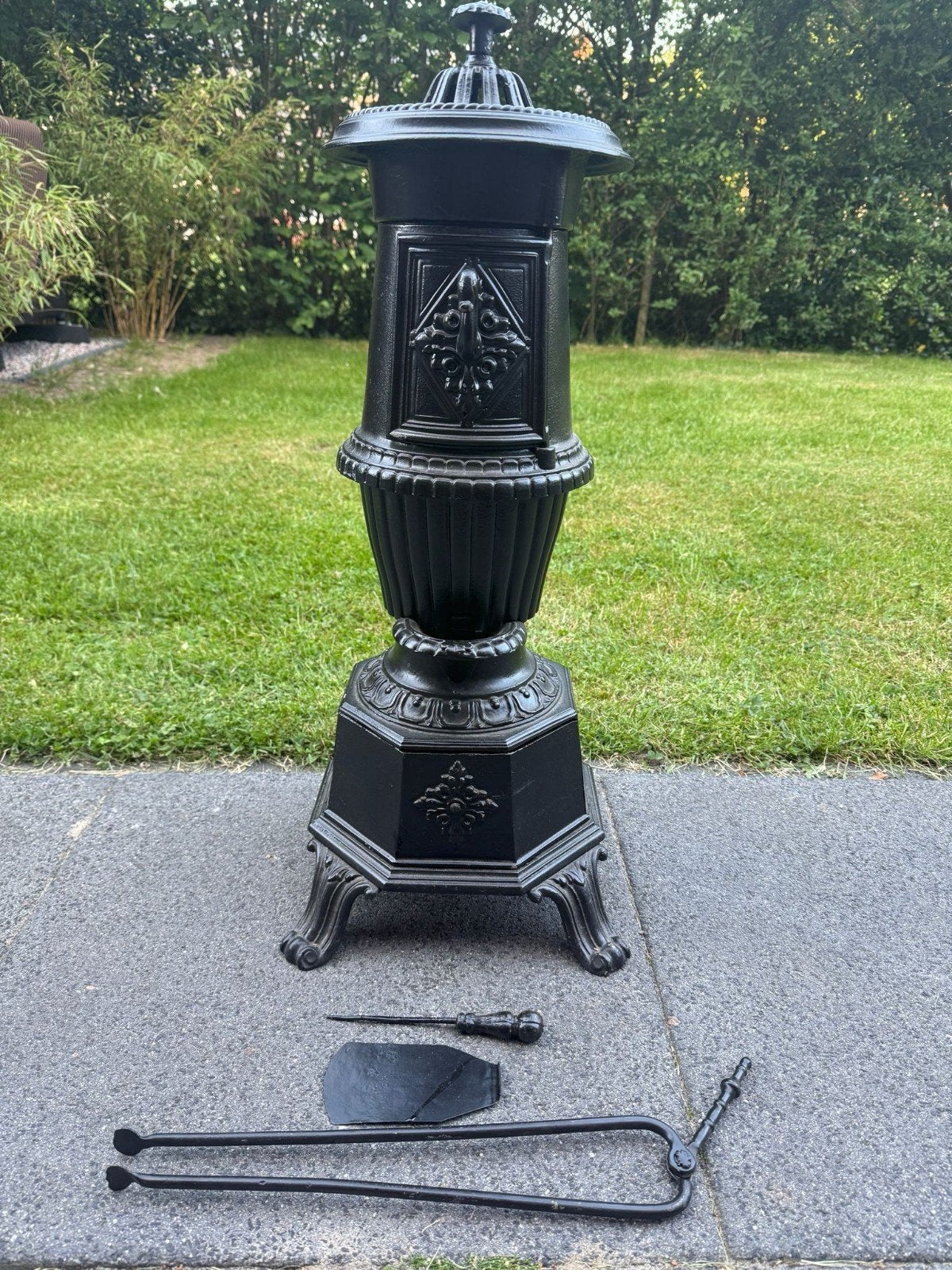 Antieke Franse Godin Potkachel - Hout, Turf, Kolen, zgan, Ophalen, Houtkachel, Zo goed als nieuw, Vrijstaand