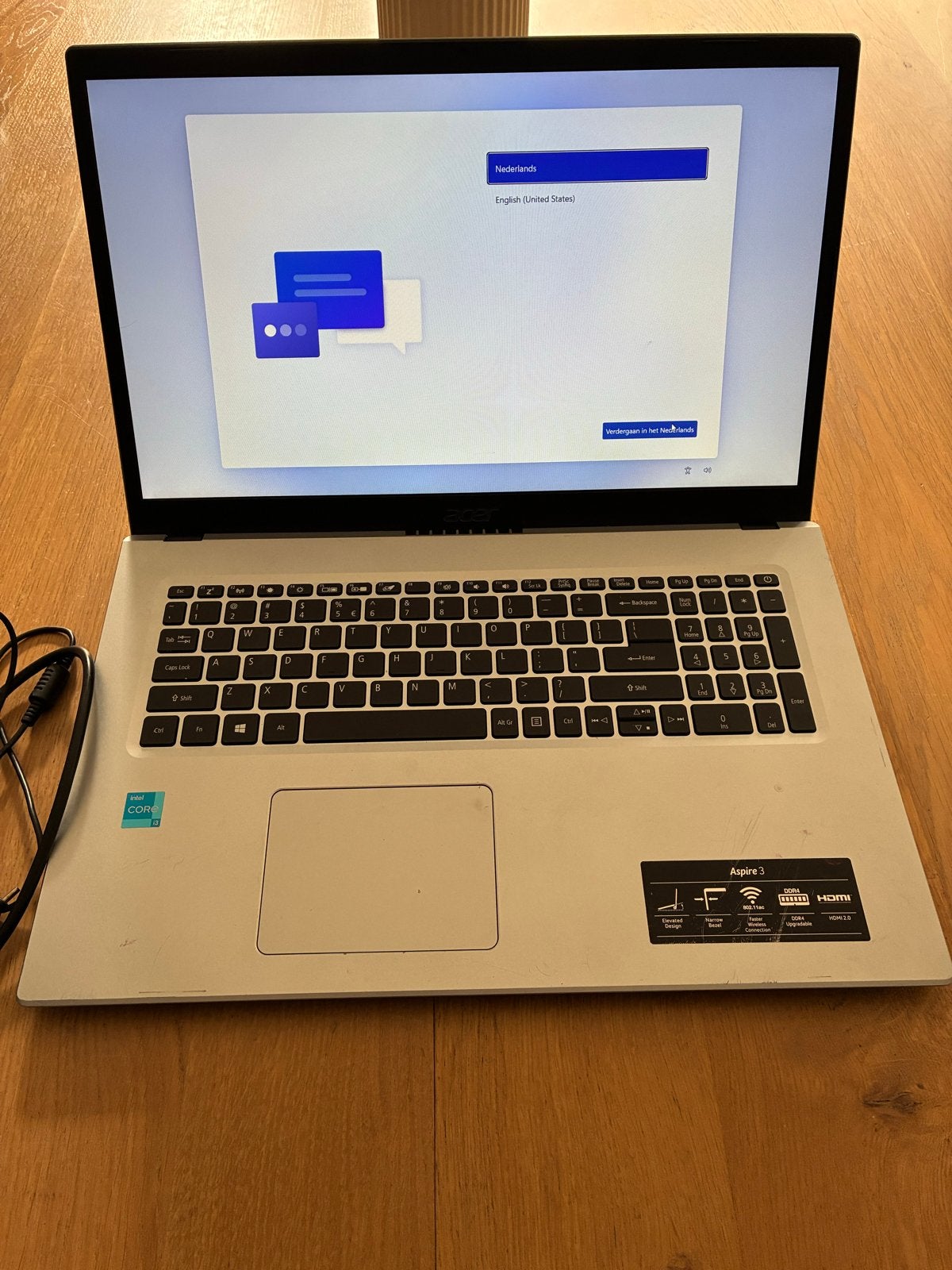 Acer Aspire 3 Laptop - Intel Core i3, 17 inch, 8GB RAM, Gebruikt, 2 tot 3 Ghz, Qwerty, 8 GB