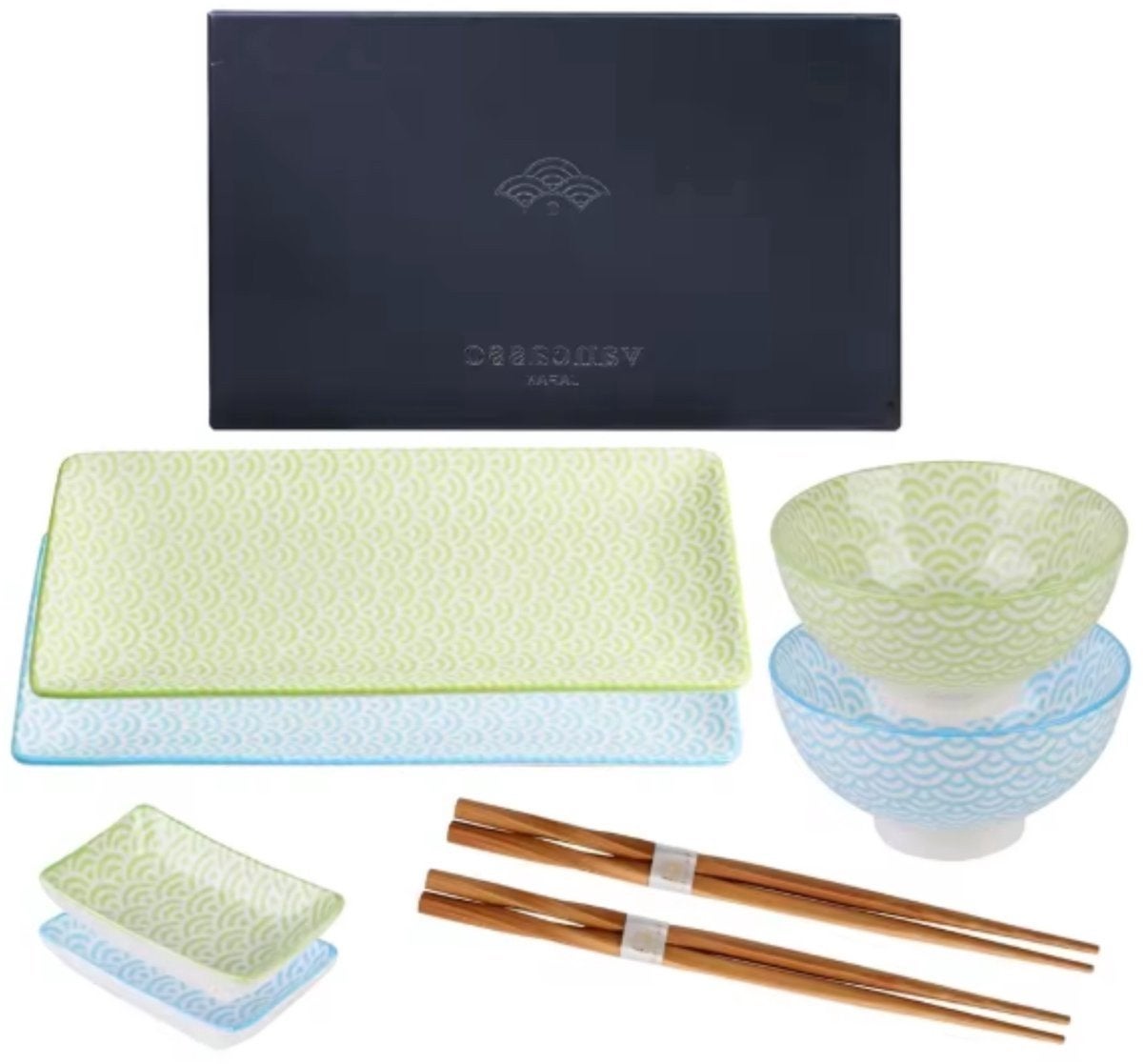 Vancasso Japanse Set - 2 kommen, 2 schaaltjes, 2 eets, Aziatisch, Overige merken, Keramiek, Nieuw