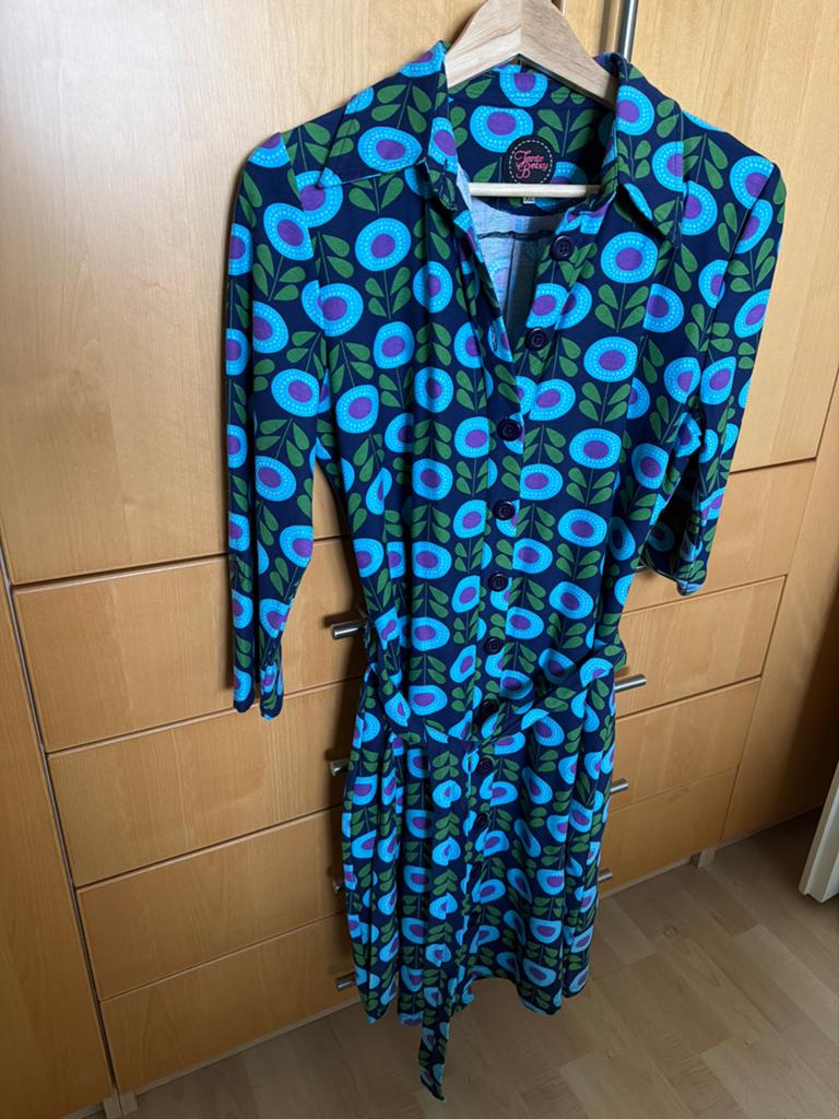 Tante Betsy jurk met bloemenprint, maat XL, Blauw, Maat 46/48 (XL) of groter, Ophalen of Verzenden, Zo goed als nieuw