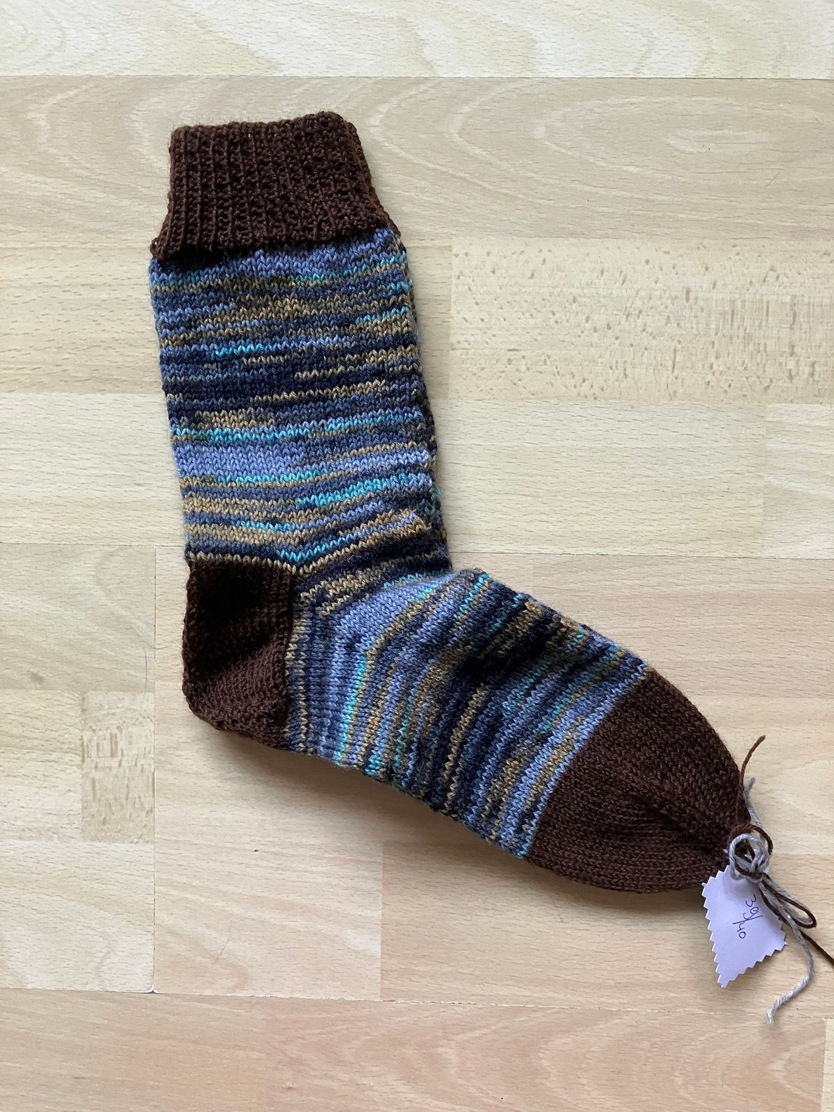 Handgebreide wollen sokken blauw/bruin mt 39/40 nieuw, Sokken en Kniesokken, Blauw, Nieuw, Ophalen of Verzenden