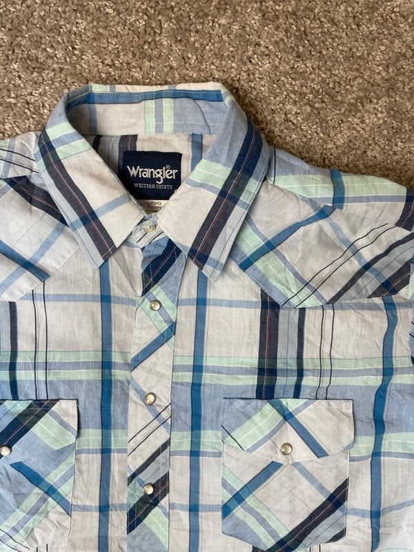 Wrangler Western Overhemd Heren L Blauw Ruit y2k, Ophalen of Verzenden, Zo goed als nieuw, Blauw, Wrangler